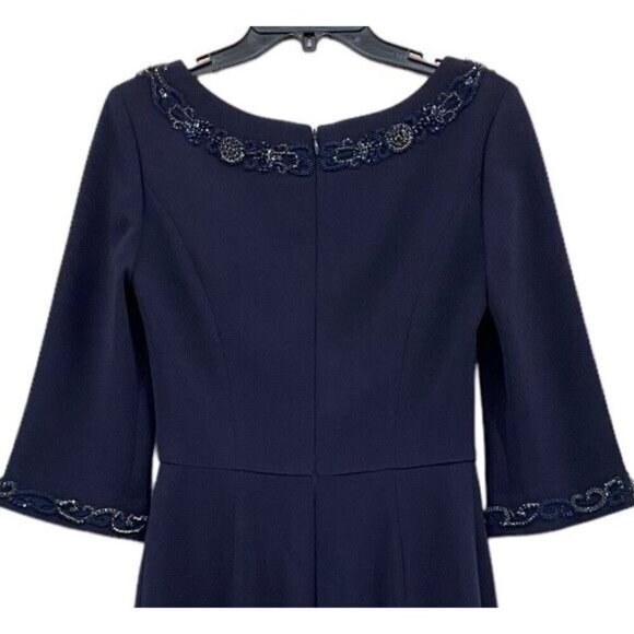 Lucian Matis Sz 4 Dress Beaded Waves Blue Mid Sleeve Cocktail Classic Minimalist - Picture 6 of 10